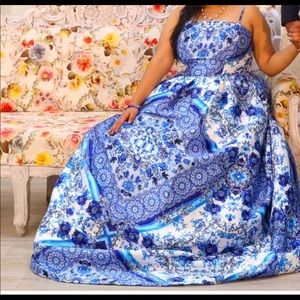 Blue and white party gown